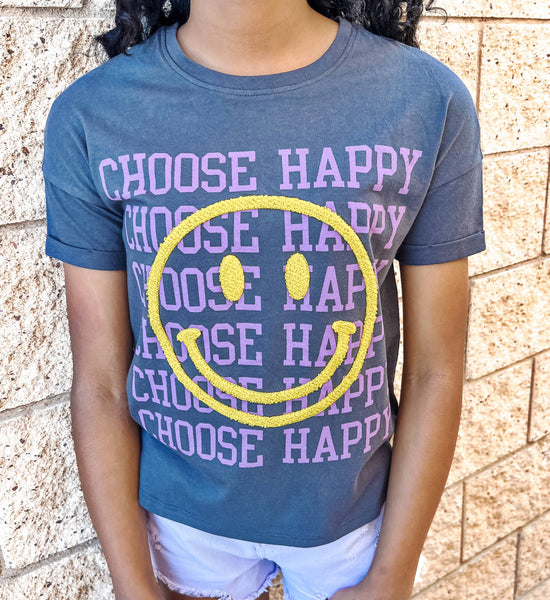 Choose Happy Chenille Happy Face Tee