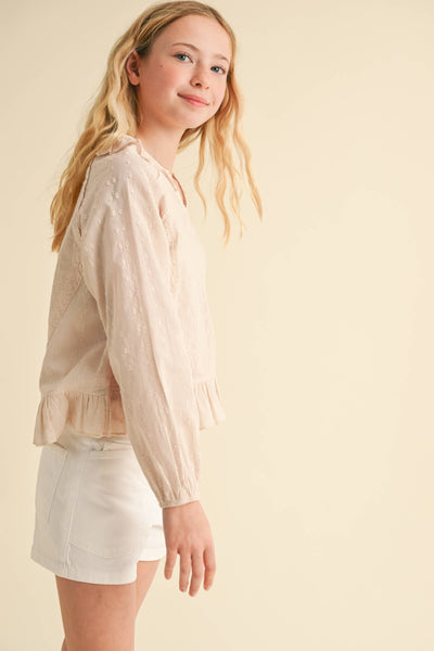 Lace Detail Ruffle Trim Top
