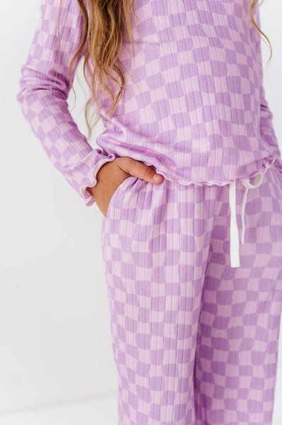 Ribbed Set | Preppy Purple Check