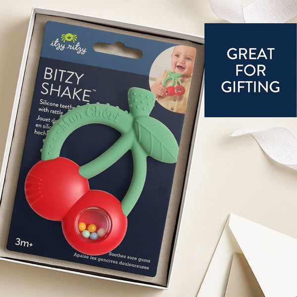 Bitzy Shake™ - Silicone Teether with Rattle | Cherries
