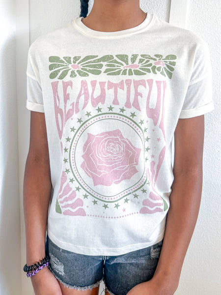 Beautiful Rose Floral Graphic Tee | Gardenia