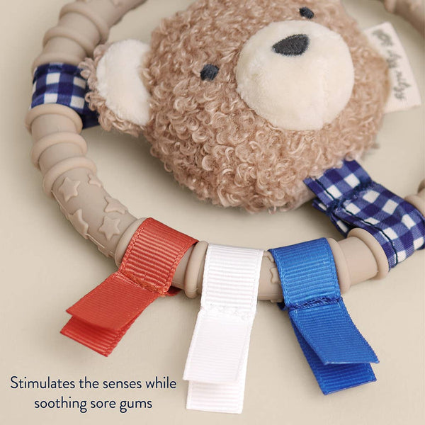 Itzy Ring Pal™ - Teething Ring with Plush Character | Taupe Bear