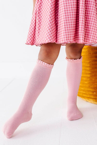 Lace Top Knee High Socks | Quartz Pink