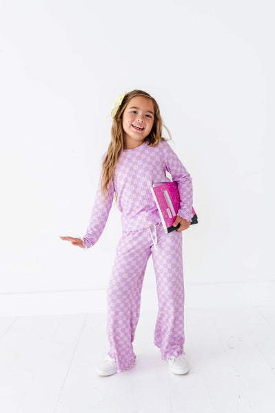 Ribbed Set | Preppy Purple Check