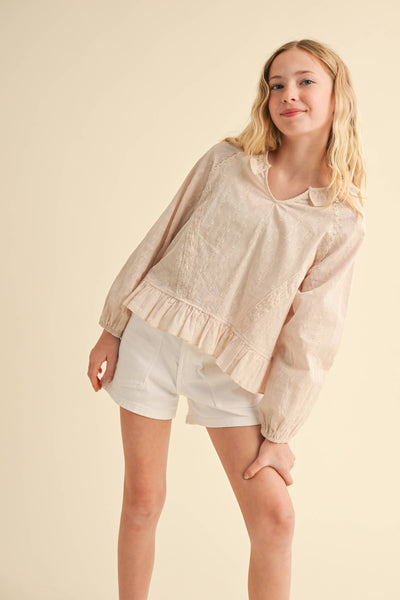 Lace Detail Ruffle Trim Top