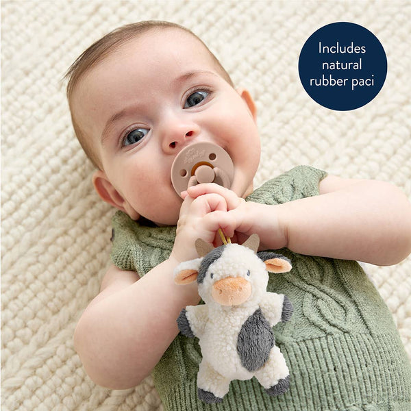 Bitzy Pal Natural Rubber Pacifier & Stuffed Animal | Cow