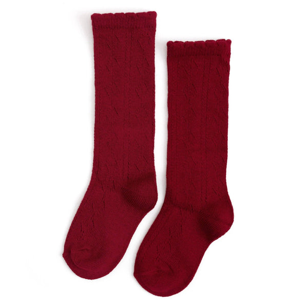 Scalloped Fancy Knee High Socks | Crimson