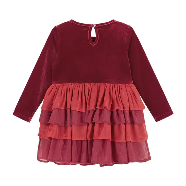 Velvet Tiered Dress | Red