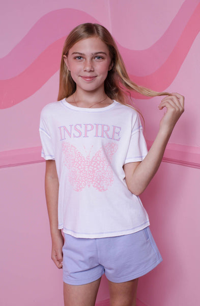 Inspire Leopard Print Butterfly Graphic Tee