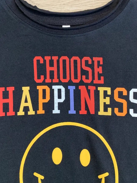 Choose Happiness Puff Print Raw Edge Tween Graphic Tee