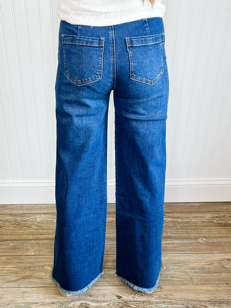 Tractr Wide Leg Fray Hem Jeans