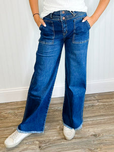 Tractr Wide Leg Fray Hem Jeans