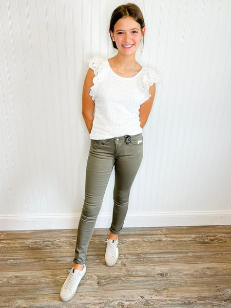 WannaBettaFit Twill Skinny Pant-Pine