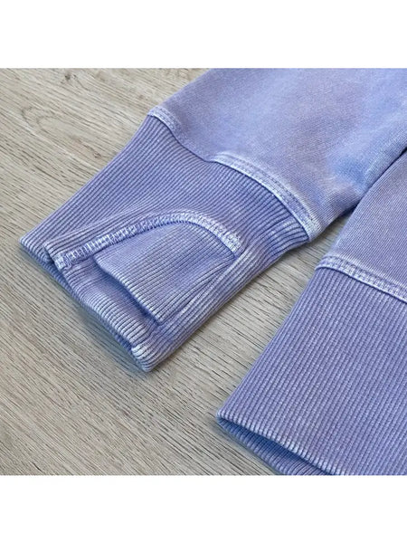 Solid Washed  Sweatshirt with Kanga Pocket Thumbholes | Lavender
