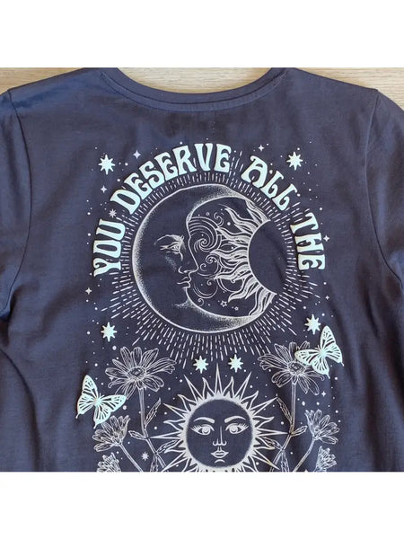You Deserve All The Good Vibes Front & Back Celestial Tween Graphic Tee