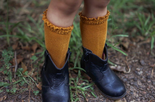 Mustard Lace Top Knee Highs
