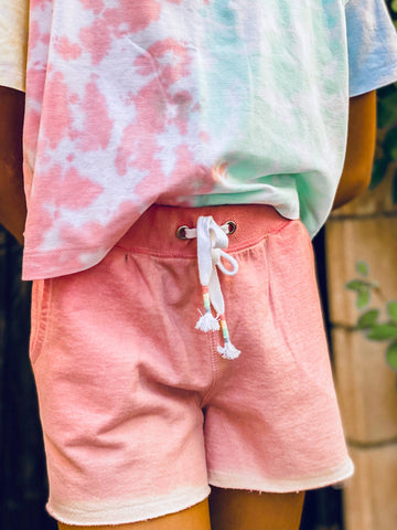 Raw Edge Back Pocket Shorts- Quartz Pink
