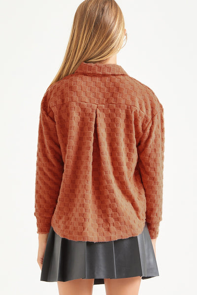 Check Pattern Knit Shirt Jacket | Rust