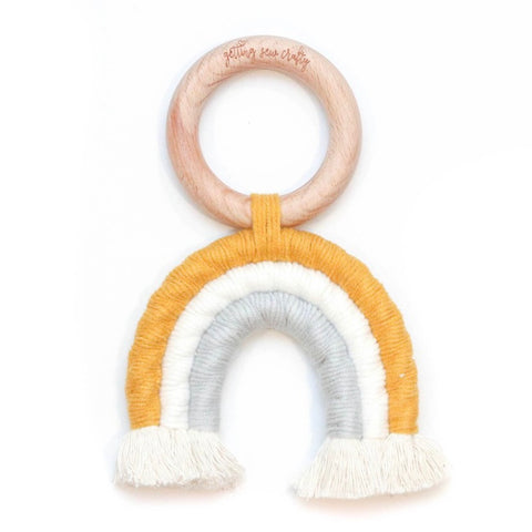 Macrame Rainbow Teether- Mustard/Grey