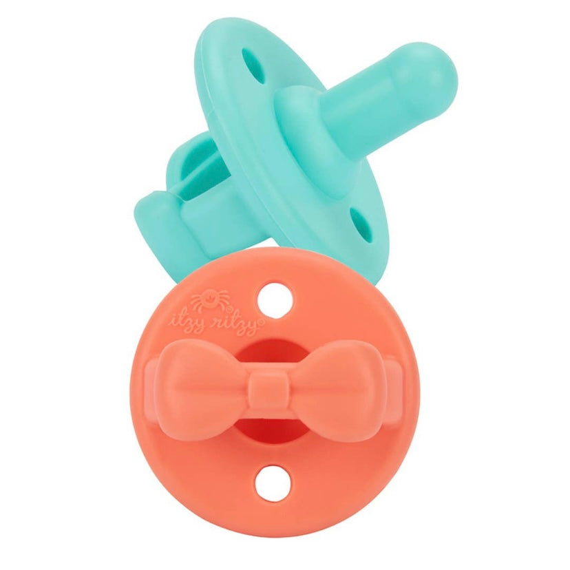 Itzy Ritzy Aquamarine+Peach Bows Sweetie Soothers (2 pack)