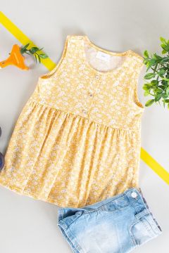 Yellow Floral Tank with Button Detail