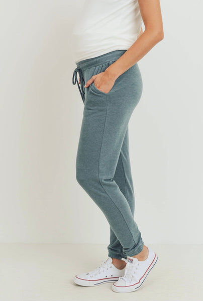 Chelsea Two-Tone Brushed Terry Maternity Sweatpants-Teal