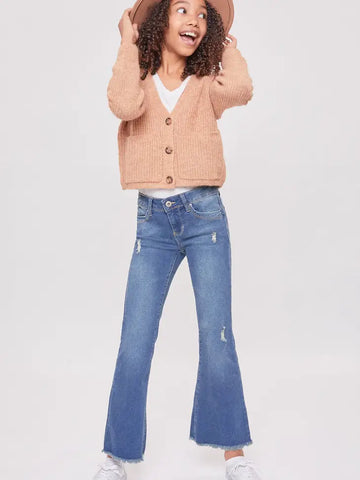 WannaBettaFit Fray Hem Flare Jeans