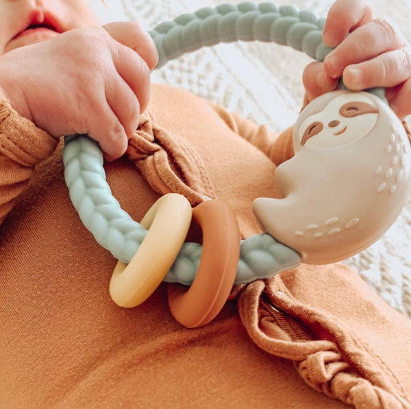 Ritzy Silicone Rattle and Teether- Sloth