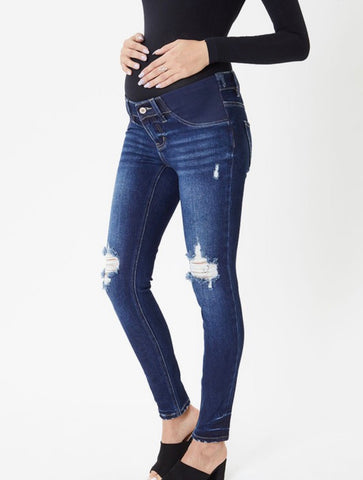Super Skinny Maternity Jeans with Inset Band - Dark Wash