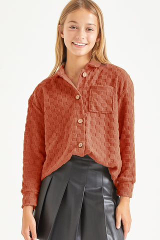 Check Pattern Knit Shirt Jacket | Rust