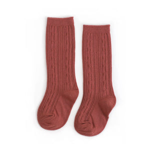 Rust Cable Knit Knee Highs