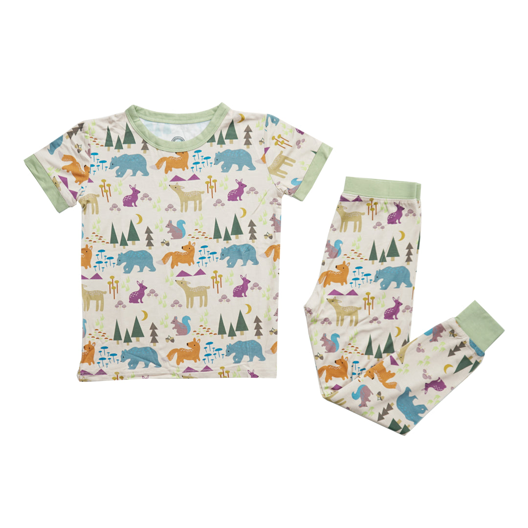 Forest Friends Short Sleeve Bamboo Toddler Kids Pajama Set