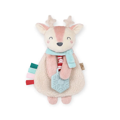 Itzy Lovey Plush + Silicone Teether Toy | Holiday Pink Reindeer