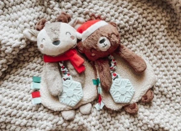 Itzy Lovey Holiday Bear Plush with Silicone Teether Toy