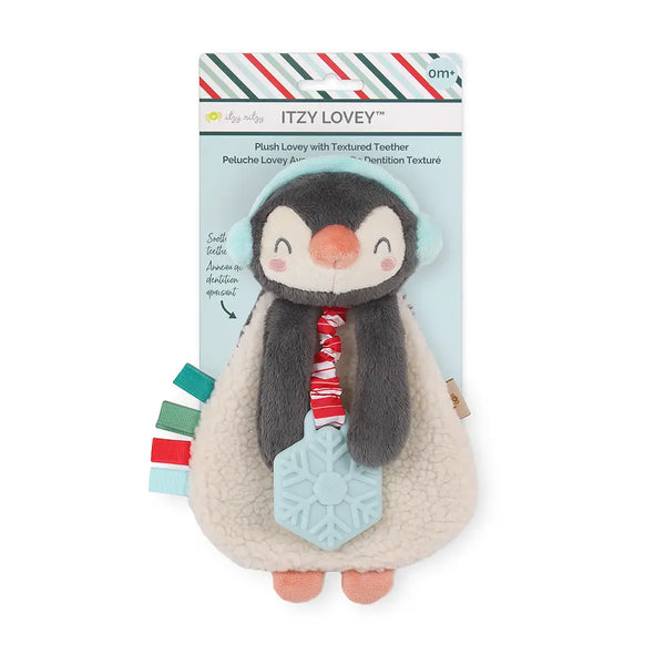 Itzy Lovey Plush + Silicone Teether Toy | Holiday Penguin