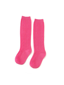 Hot Pink Cable Knit Knee Highs