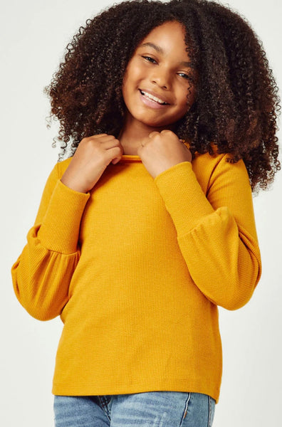Mustard Exaggerated Cuff Knit Top