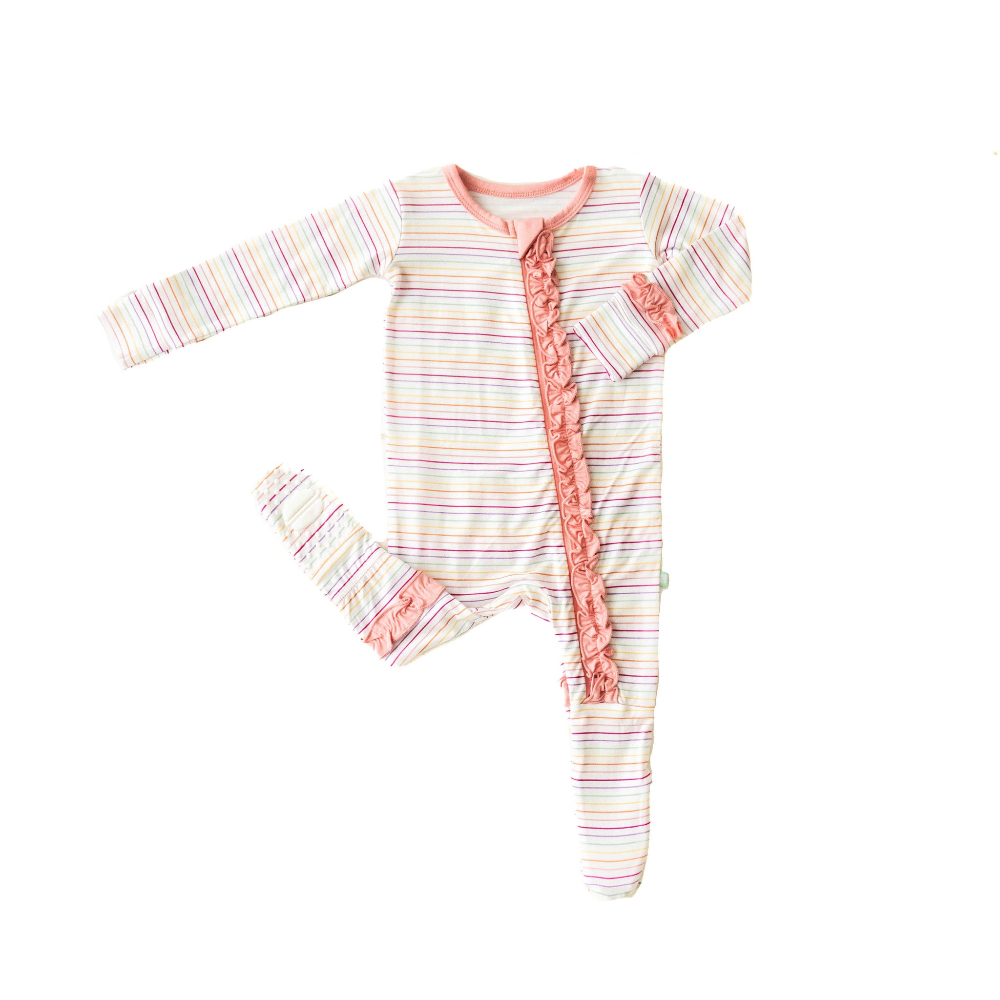 Candy Stripe Ruffle Footsie Pink Trim