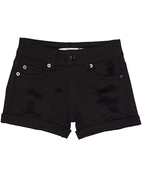 Distressed Denim Cuffed Shorts- Black