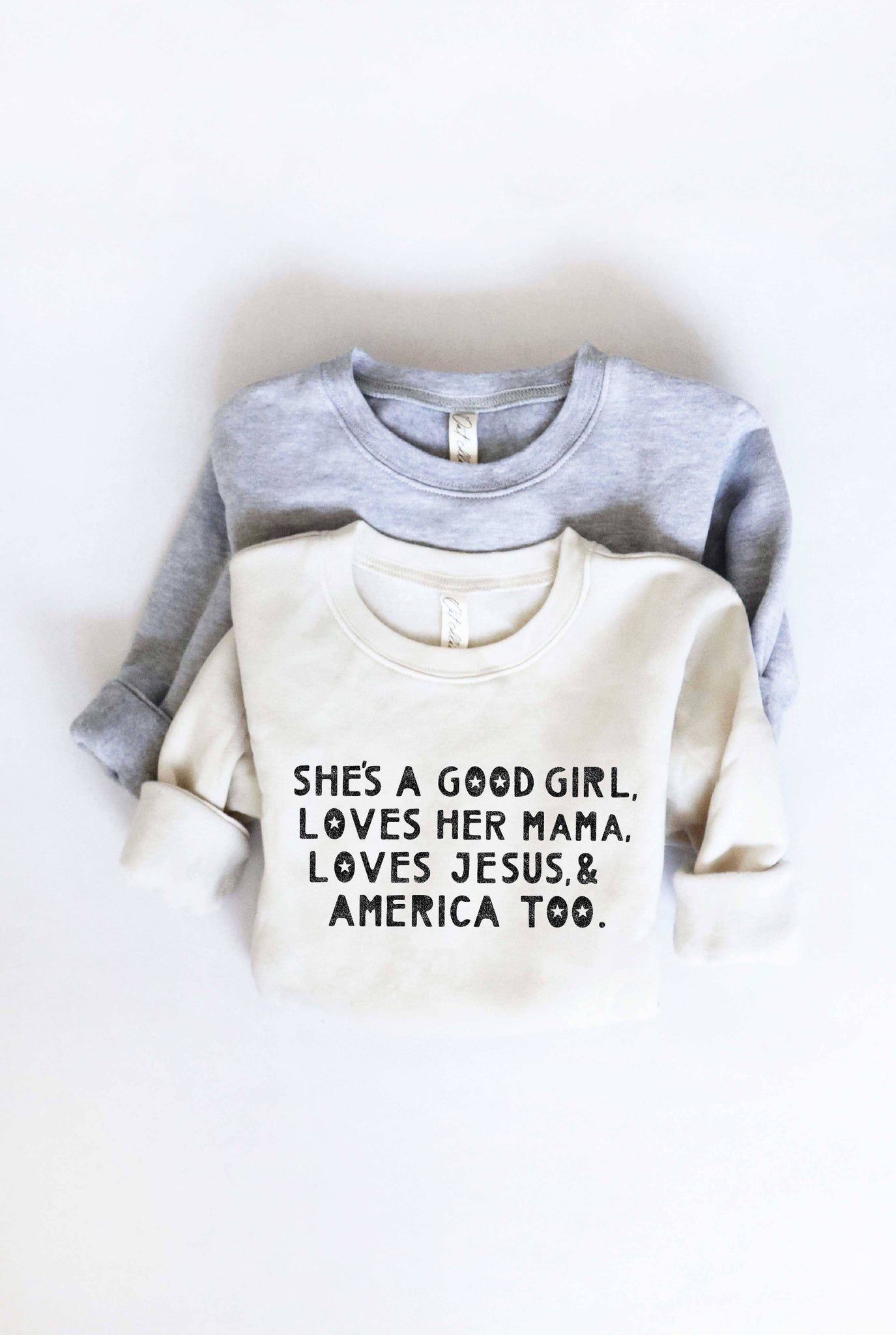 SHE'S A GOOD GIRL Toddler Unisex Graphic Sweatshirt | HEATHER DUST