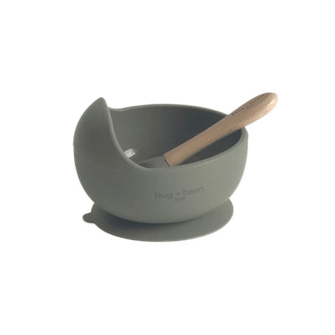 Silicone Bowl + Spoon Set- Olive