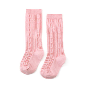 Quartz Pink Cable Knit Knee Highs