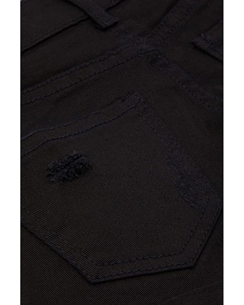 Distressed Denim Cuffed Shorts- Black