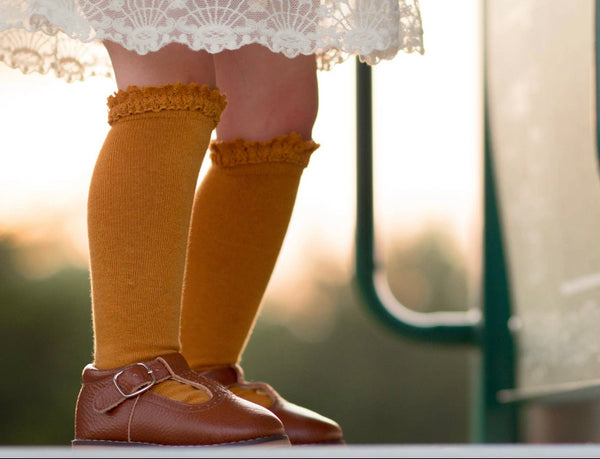 Mustard Lace Top Knee Highs