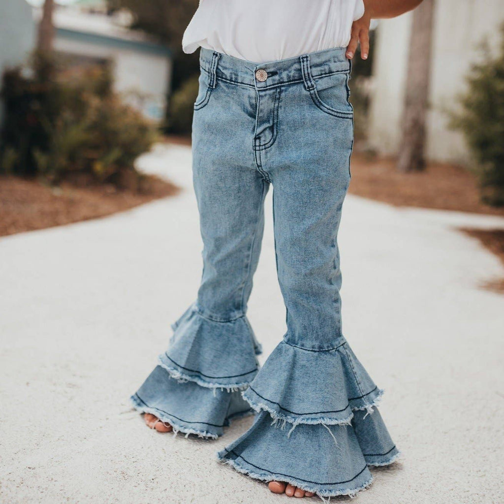 Light Wash Denim Double Ruffle Jeans – Little Belles & Beaus