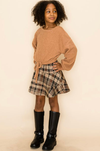 Mocha Layered Hem Plaid Skirt