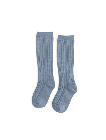 Steel Blue Cable Knit Knee Highs