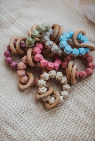 Abby Silicone & Beech Wood Rattle/Teether