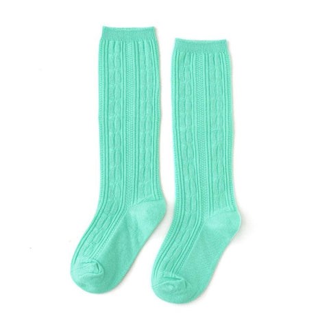 Seafoam Cable Knit Knee Highs