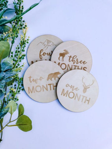 Wooden Monthly Milestone Discs- Woodland Animals